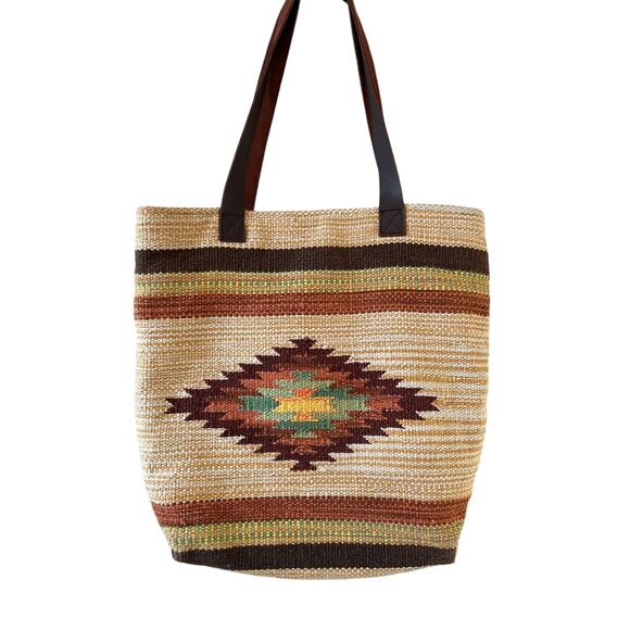 Joy Susan Southwestern Aztec Woven Shoulder Bag Leather Trim - Picture 4 of 7